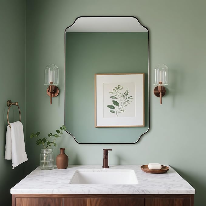 ANDY STAR Brushed Bronze Scalloped Mirror, 26"x38" Bathroom Vanity Mirror, Antique Scalloped Mirror in Premium Stainless Steel Frame, Timeless Shape with Unique Flair, Hangs Vertically/Horizontally