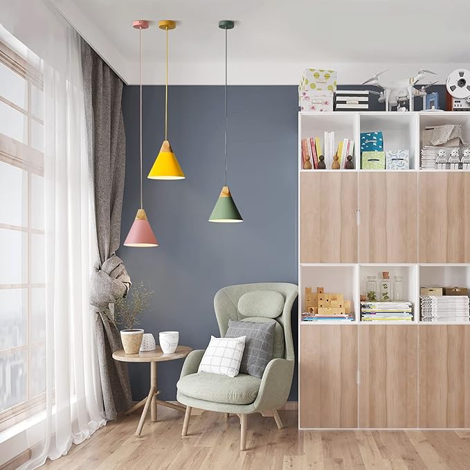 KCO Lighting Modern Cone Pendant Light 3-Pack Nordic Macaron Pendant Light Minimalist Adjustable Hanging Light Ceiling Mount Kitchen Island Pendant Lighting (Small)