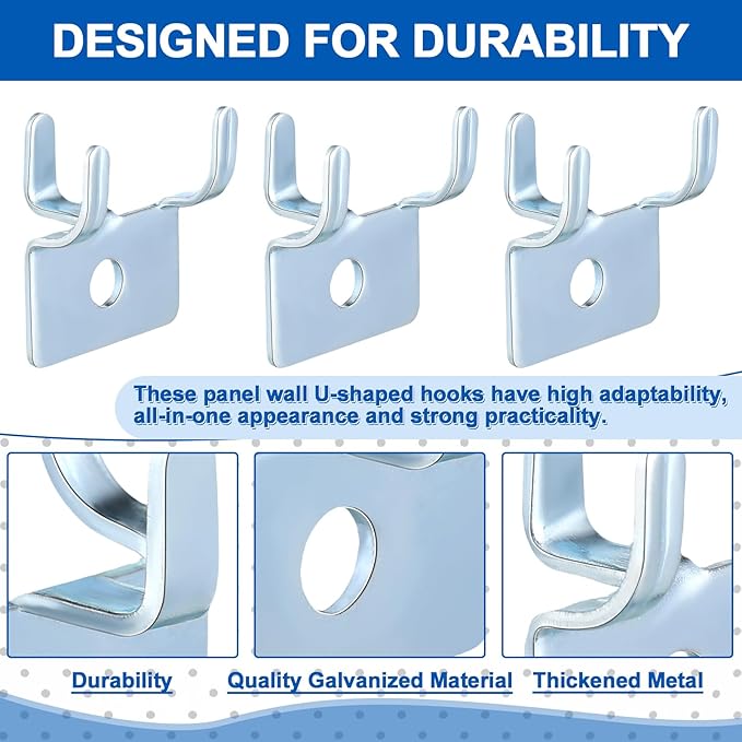 Tandefio 50 Pcs Pegboard Hooks Metal Prong Hook Peg Board for Hanging Hangers for Wall Picture Jewelry Display Tool (Silver)