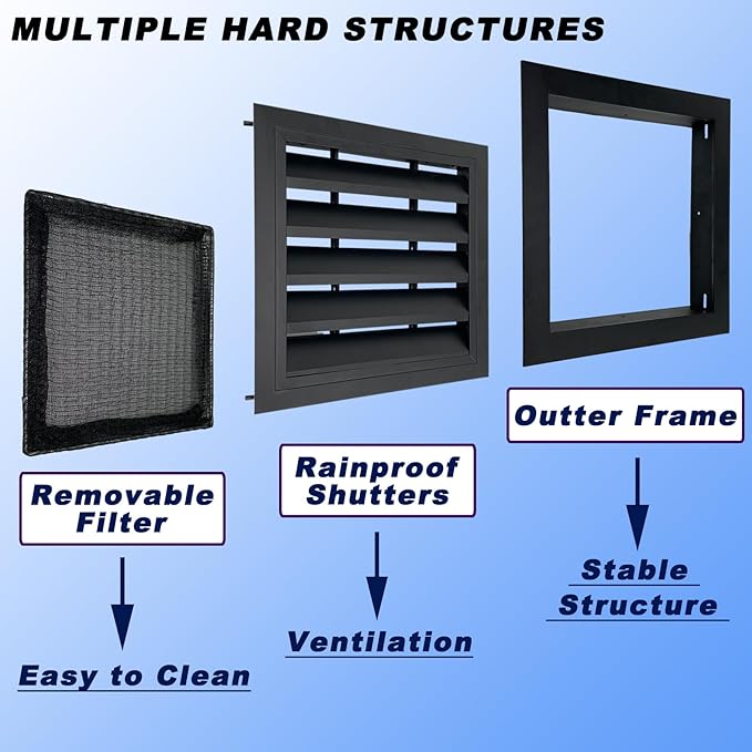 12"*12" Gable Vent,Aluminum Alloy Wall Vent Shed Vents,with Removable Strainer and 180 Degree Opening Angle.Ideal for Attic,Shed,Garage,Play House,Coop.[Inside Dimensions:9.5"w X 9.5"h]-Black 1 Pack