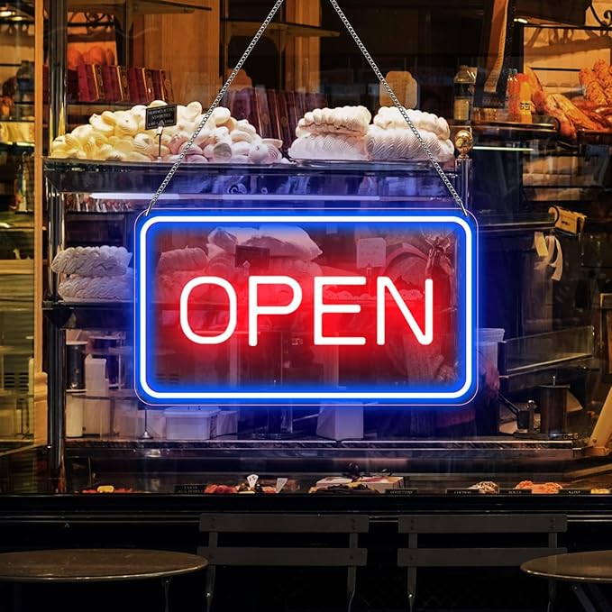 inShareplus 16"x 9" Super Bright Open Sign,12V LED Neon Open Signs for Business for Window, with ON/OFF Switch, Electric Light up Signs for Stores, Restaurants Retail Shops (Blue-Red-Horizontal)