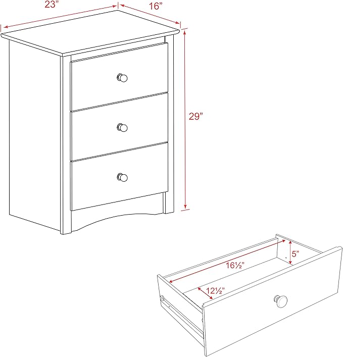 Prepac Sonoma Traditional Tall Nightstand Side Table with 3 Drawers, Functional Tall 3-Drawer Bedside Table 16" D x 23" W x 29" H, Black, BDC-2403