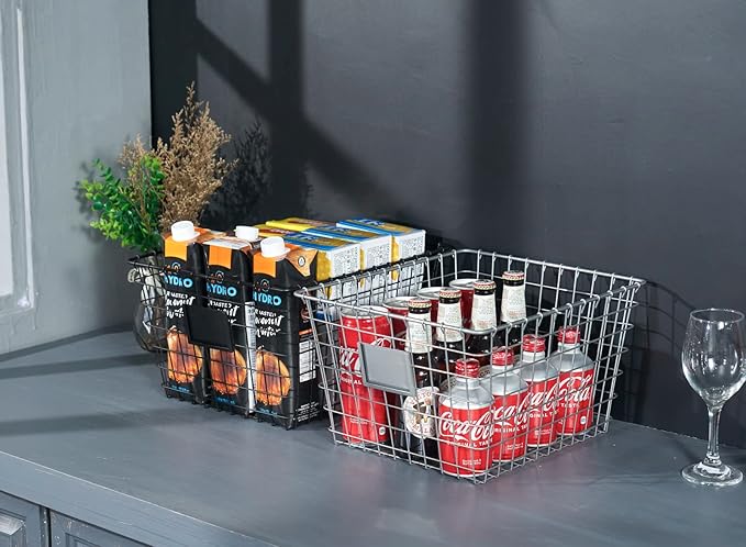 4 Pack【Large】 Wire Handmade Storage Basket for Organizing Household Goods,Pantry Organization,Bathroom countertop,Laundry,Wardrobe Storage Basket,Black