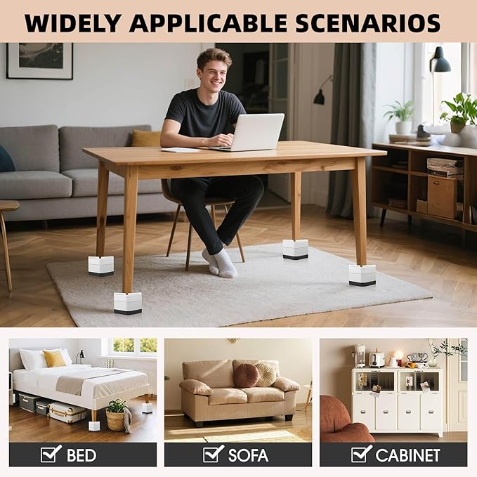 Furniture Risers Bed Risers - Rectangular Adjustable Block Riser for Raising 1.5-3 In. & 4.3 In. Beds, Tables, Sofas, Refrigerators, Washers - Up to 4,000 Pounds (White, Three Layers 4.3inches)