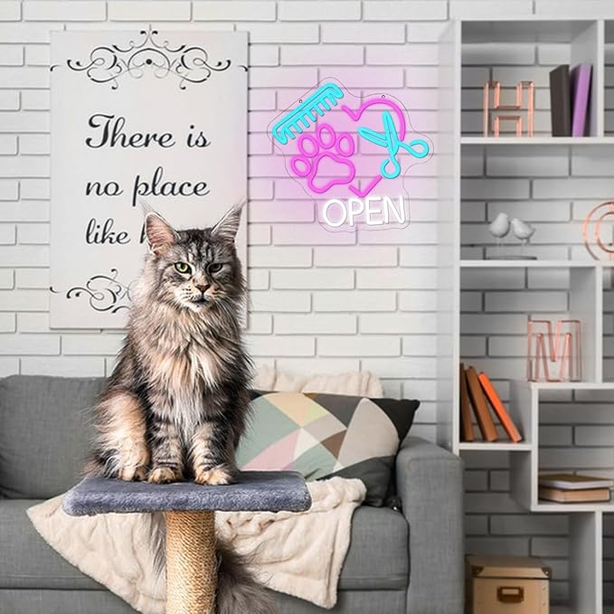 Pet Shop Open Neon Sign Paw Neon Light for Wall Decor, Dimmable Colorful Pet Grooming Salon Open LED Sign for Pet Shop,Pet Hospital,Pet Salon Store
