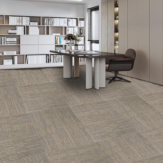 Carpet Tiles 24"x 24" 18PCS Non-Slip Soft Floor Carpet for Office, Bedroom, Living Room, Kitchen, Garage,Easy DIY Installation Seamless Floor Tiles Rug,Beige