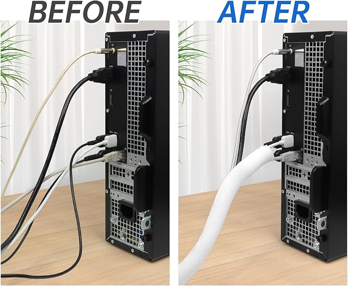 Split Braided Cable Sleeve，Flexible Wire Loom Tubing, Automotive Cord Protector Pet Proof, Cable Management for Computer TV Electric Wires Harness 16ft (White, 25mm（1")