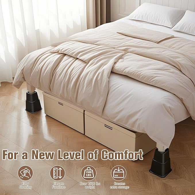 Bed Riser/Furniture Lift Bed/Bed risers/Furniture Lifter/Table risers/Frame Risers Create Under Bed Storage Heavy Duty for Furniture Height Adjustment (Black 6 Pack, 8 Inch)