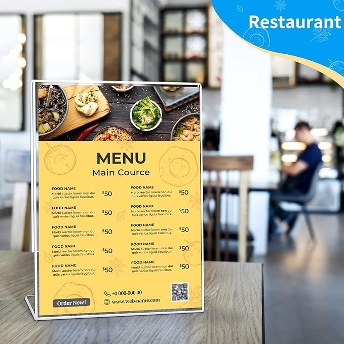 SUNEE 6 Packs Clear Plastic Sign Holders for 8.5x11 Paper, Vertical L-shape Frame for Displaying Signs and Menus