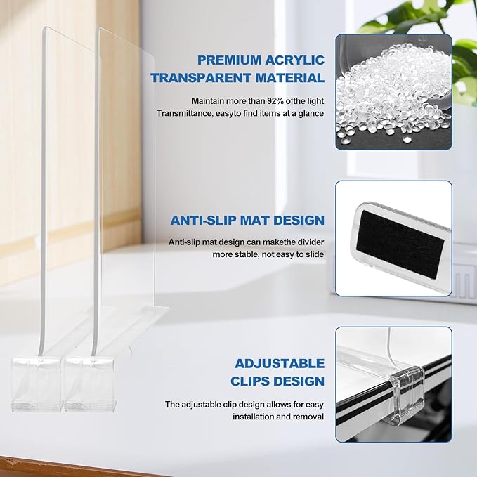 12 Pack Acrylic Shelf Dividers,Clear Acrylic Divider for Clothes/Purses,Wood Shelf Closet Separators,Shelf Divider Closet Organizer,Shelf Separators in Bedroom Kitchen Office Cabinets Storage