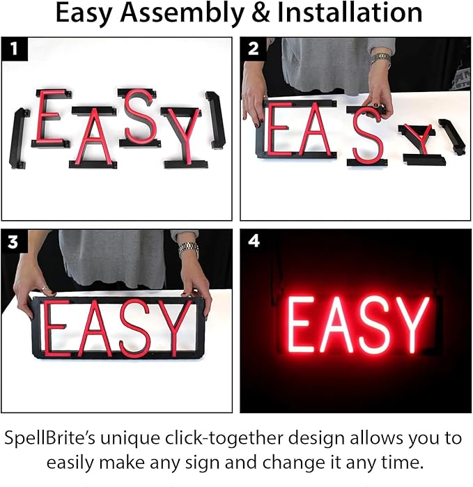 SpellBrite Custom Signs for Business | Custom Neon Sign Look, LED Light Source | Changeable 6.3" LED Letters (2 rows, 8 characters)