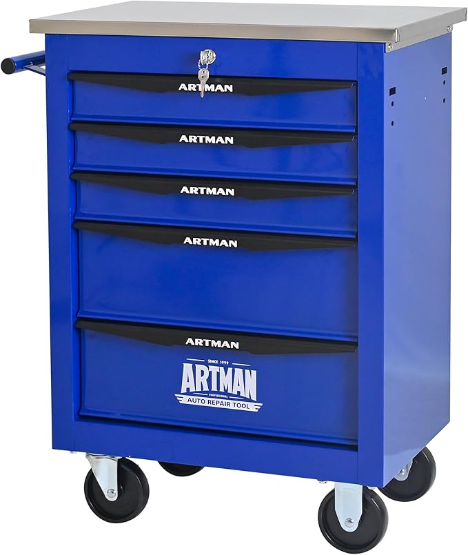 5 Drawer Rolling Tool Chest with Locker, 22.2" D Metal Movable Lockable Tool Cart Box Multi-Functional Hardware Storage Cabinet Box for Warehouse Basement Home Pantry Garage