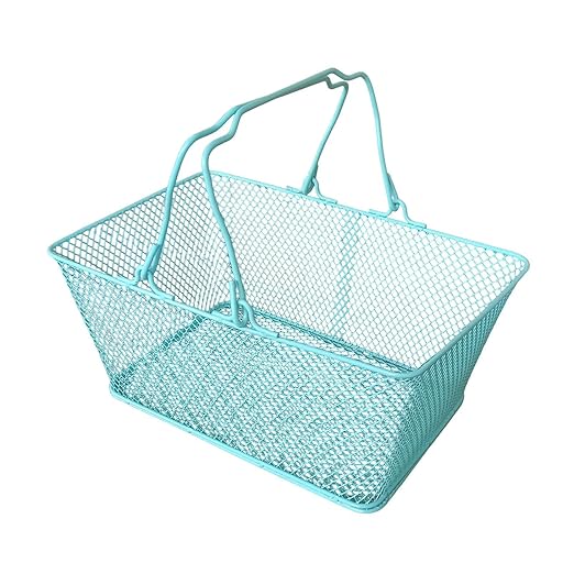 Shopping Basket Wire Portable Multipurpose Vegetables Fruit Storage with Handles for Garden Retail Store Pantry, Blue