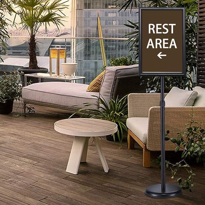 Heavy Duty Adjustable Pedestal Poster Sign Stand, 11x17 Aluminum Open Floor Standing Sign Holder for Vertical and Horizontal View Display. (2 Pack, Black)