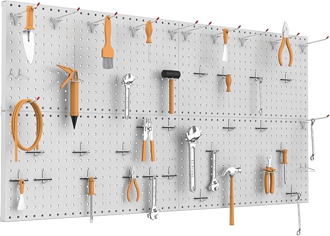 TORACK 4 PCS Metal Pegboard Panels(12" x 24") for Wall, Garage Tools Organizer Pegboard for Workbench, Modular Peg Board, Tool Organizer Board Kit(Pack of 4, Grey)