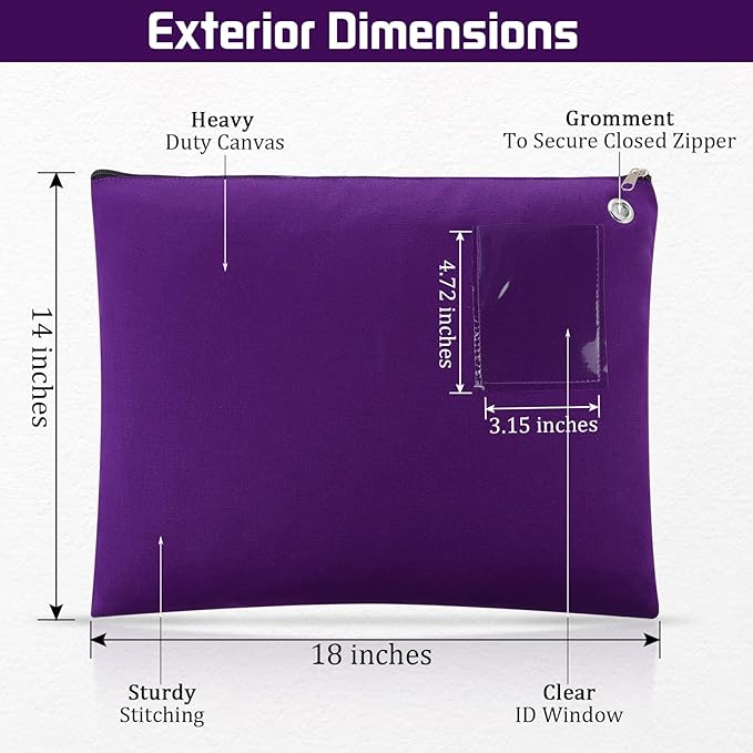 4 Pcs Interoffice Mailer Canvas Transit Sack Zipper Bag 18" x 14" Large Zipper Pouch with Grommet Interoffice Mail Bag (Purple)