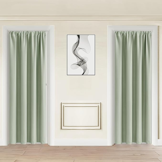 JIUZHEN Blackout Doorway Curtains 80 inch Length - 2 Panels Thermal Insulated Privacy Soundproof Rod Pocket Closet Door Curtains Room Divider for Bedroom,Office, 42 x 80 inches, Light Green
