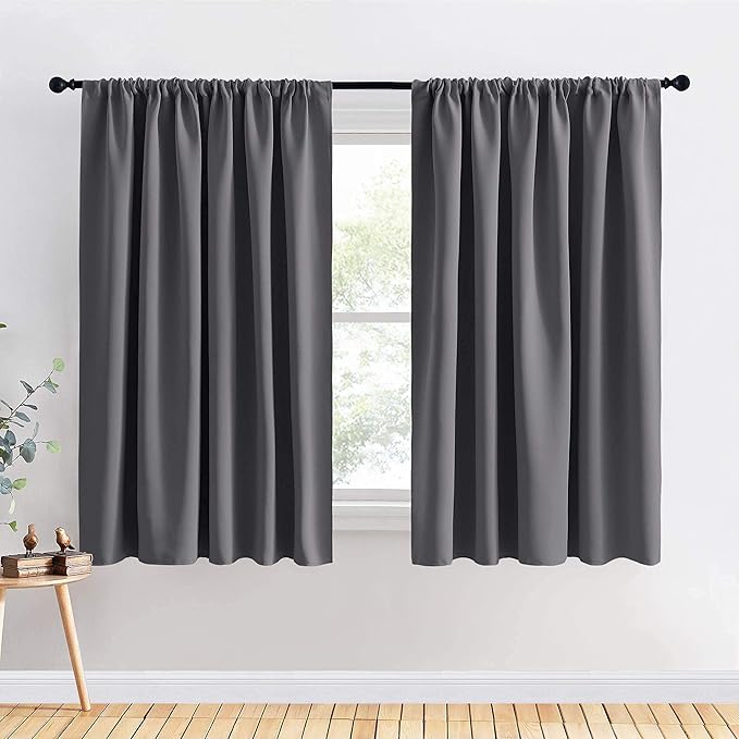 PONY DANCE Blackout Curtains for Bedroom - Window Covering Set Home Decoration Curtains Light Blocking Soft Rod Pocket Drapes for Living Room, 70 x 63 in, Grey, 2 Pieces