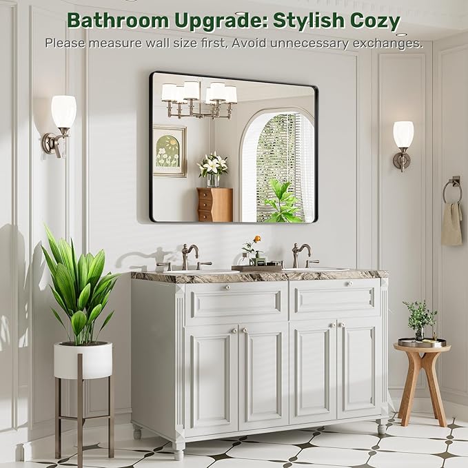 40X30 Black Bathroom Mirror for Over Sink, Metal Framed Vanity Mirror Wall Mounted, Rectangle Mirror for Bedroom Living Room Restroom Entryway, Anti-Rust, HD Tempered Glass