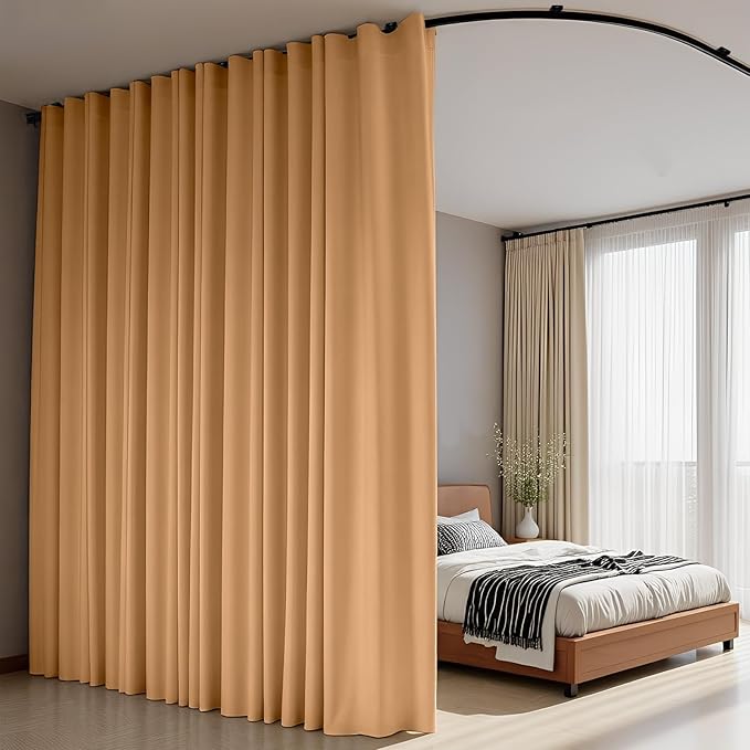 Room Divider Curtains Flexible Ceiling Tracks set Curtain track Ceiling Mount Blackout Curtain for Living Room Bedroom Ceiling Curtain Rod Privacy Dividers Panels W180 x H108 Khaki Drape & Black rail
