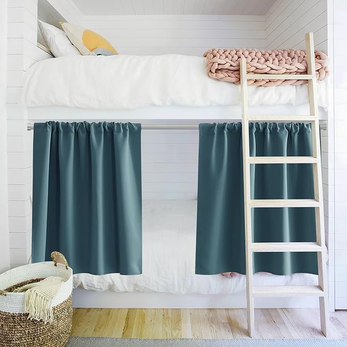 PONY DANCE Slate Blue 36 inch Length Curtains - Room Darkening Kitchen Solid Thermal Draperies Rod Pocket Short Panels Drapes for Bedroom Window Treatments, 42 W by 36-inch L,Slateblue, 2 PCs