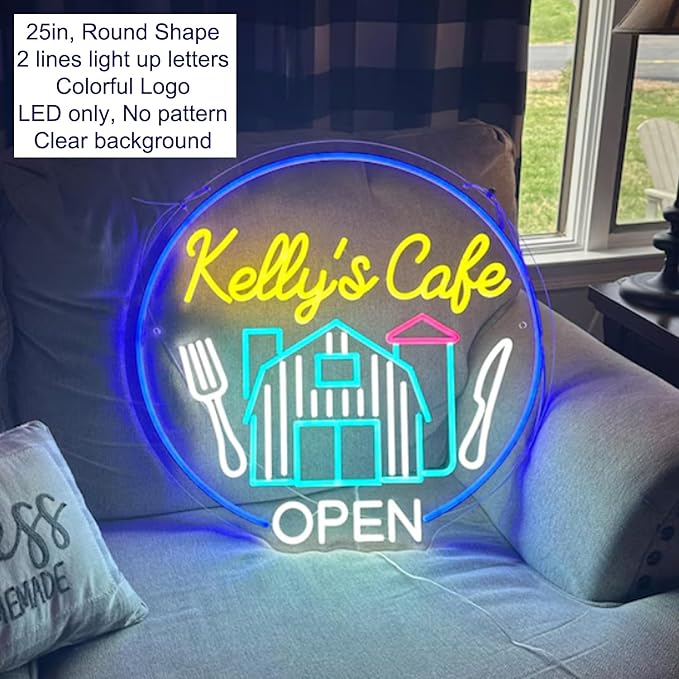 Custom Neon Sign Logo - Personalized LED Logo Neon Customizable UV Printed for Business Sign - Illuminated Acrylic Logo Neon Lights for Nail Hair Studio Bar Office Company Wall Home Decor-(10-60in)