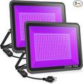 2 Pack 250W LED Flood Black Lights, Outdoor Flood Blacklight Light with Plug, IP66 Waterproof forGlow in The Dark, Dance Party, Stage Lighting, Body Paint, Fluorescent Poster, Neon Glow