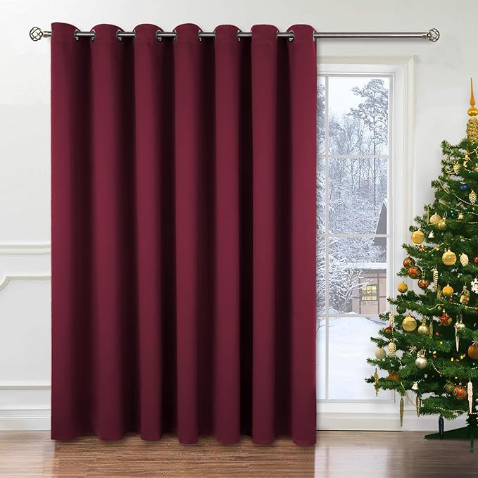 BGment Christmas Red Sliding Door Curtain 96 Inch Long - Wide Room Darkening Room Divider Curtain for Bedroom Privacy Themral Insulated Grommet Room Separator Curtain, 1 Panel, 100 X 96