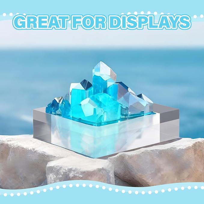 Qunclay 4 Pcs 4 x 4 x 2 Inches Acrylic Square Display Block Clear Polished Acrylic Cubes Jewelry Display Stand for Jewelry Ring Showcase Holder Base Collections