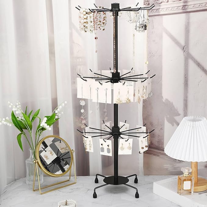 2 Pcs Spinning Jewelry Display Stand 3 Tier Rotating Keychain Earring Retail Rack Adjustable Fashion Counter Jewelry Tree Display Holder Organizer for Women Men (Black)