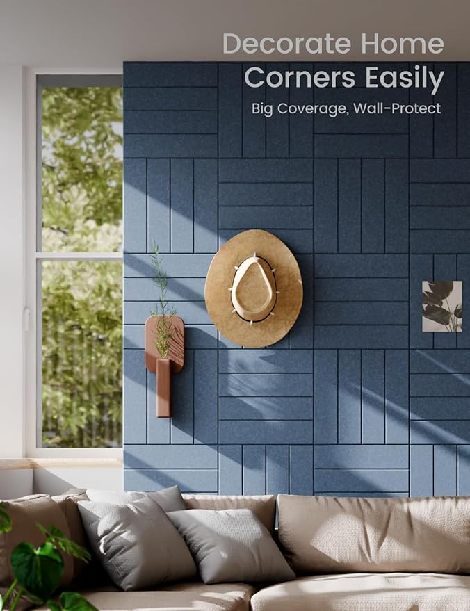 Felt Bulletin Board Tiles Large 48" x 36" Cork Board Alternative-12 Pack with 70 Adhesive Tabs, Thick Slat Wall Panels for Office Decor, Push Pin Board Wall Organizer Alternative -Navy Blue