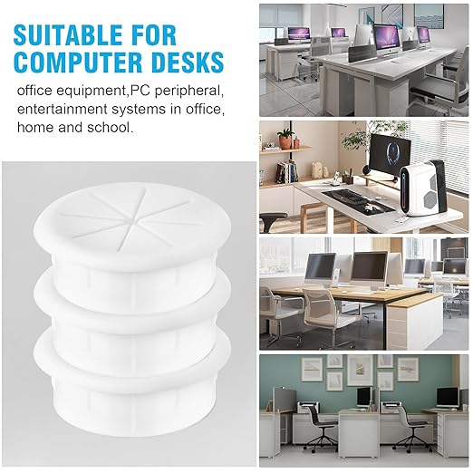 2" White Desk Grommet, JTemgle Flexible Cable Grommet with Bi-Metal Hole Saw Rubber Cable Hole Cover Wire Organizer Caps Desktop Cord Management for Home Office TV Stands Tabletops, 7 Pieces
