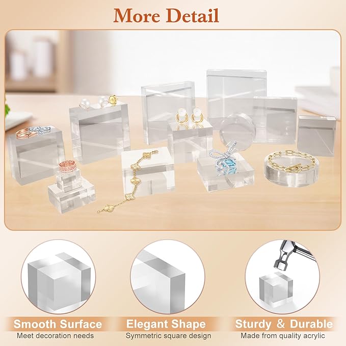 Acrylic Base 4 Pieces Acrylic Blocks for Display 2 X 2 X 1 Inch Square Riser Display Stands Trophy Base Pedestal Stands Clear Cube for Trophy Jewelry Props Food Party Crafts