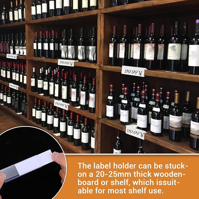 100 Pcs of 3" x 1" Clear Plastic Shelf Label Holders with 100 Label Inserts. Slide-in Tags Holder for Bookshelves, Wood Shelf Signs, Ticket Holders, and Wire Shelving.