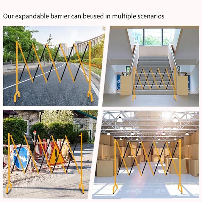 Easily Assembled Expandable Metal Barricade, Portable Safety Barrier with Casters, Flexible Fence Mobile Barrier Gate, Adjustable Traffic Fence, 8.2 Feet, Yellow and Black