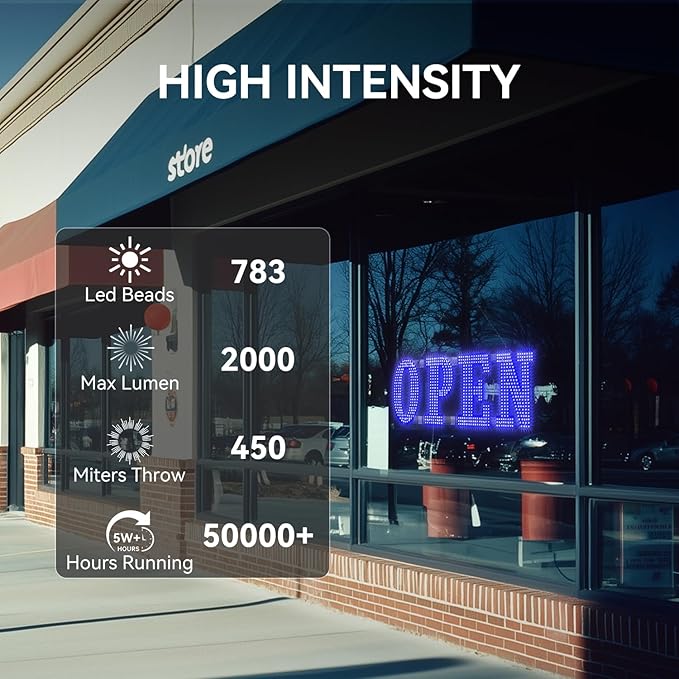 Large LED Open Signs for buiness with 13 Scene Modes, 40" x 14" Unique Design Blue Open Sign for Business Hour Open Sign for Window Stores Retail and Restaurant