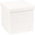 B FSOBEIIALEO Small Storage Ottoman Cube Sherpa Ottomans Foot Rest, Foldable Boucle Ottoman, Faux Teddy Fur, Cream White 12.6"x12.6"x12.6"