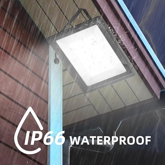 4 Pack 150W LED Flood Light Outdoor, 18000Lm Super Brighter Security Lights, IP66 Waterproof Work Light with Plug, 6000K Daylight White Exterior Floodlight for Yard Garden Garage Stadium