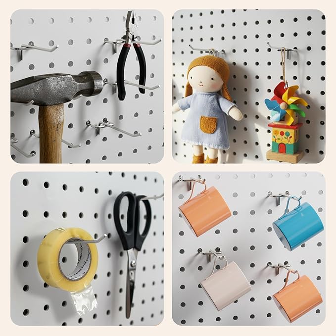 60 Pack 4 Inch Metal Pegboard Hooks, Fit 1/4 in and 1/8 in Peg Board Organizer Accessories, for Hanging Storage, Garages, Tool Sheds, Basements