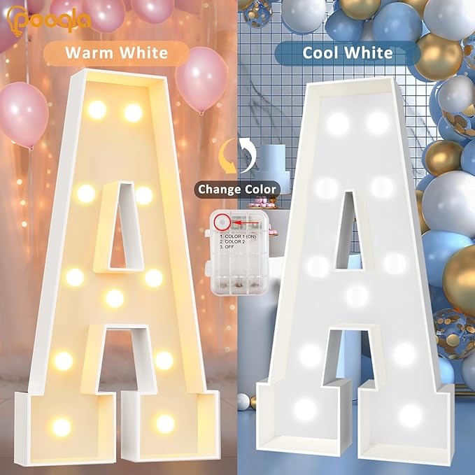 Pooqla 4 FT Marquee Light Up Letters, Cool White and Warm White Marquee Letter 4 Feet Tall, Giant LED Sign Big Mosaic Letter L for Balloons Birthday Party Anniversary Wedding Decorations