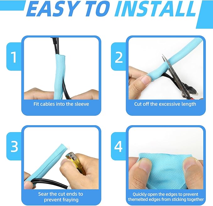 Automotive Wire Loom Tubing, Split Braided Cord Protectors from Pets No Chew, Flexible Cable Sleeve Cable Management for TV/Computer/Electric Wires (Sky Blue, 1/2"-10ft)