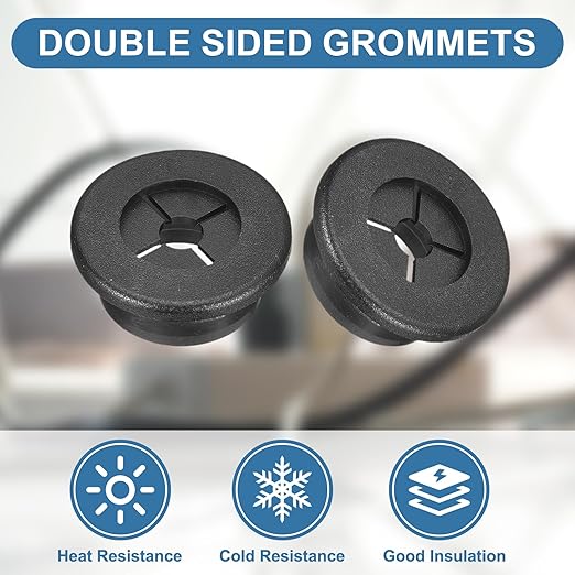 uxcell 6Pcs Cable Cord Grommet, 7/8"(22mm) Rubber Desk Grommets Wire Pass Through Hole Cover with Marked Cable Ties for Home Office Cable Wire Protection, Black