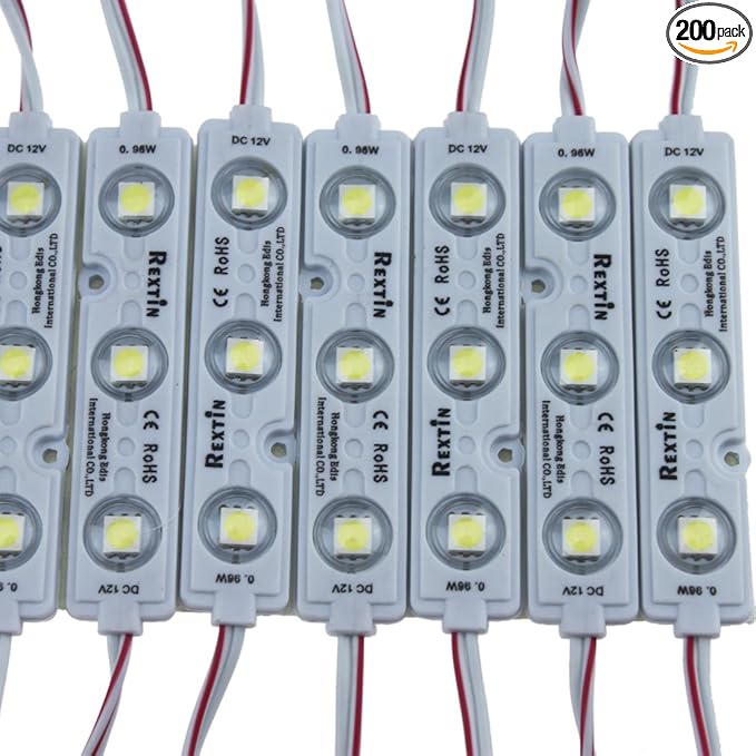 REXTiN Super Bright 200pcs 3 LED Module Blue 5050 SMD 66-72LM Each Module Waterproof Decorative Light for Letter Sign Advertising Signs with Tape Adhesive Backside