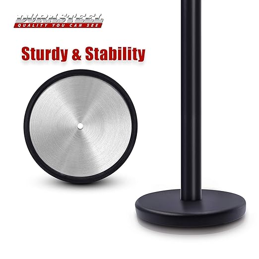 DuraSteel Crowd Control Barriers Line Dividers - Metal Stanchion Posts with 6.5ft Black Retractable Belt Ropes - for Store Queues, Airport Lines, Event Entries - 6 Set/Pack