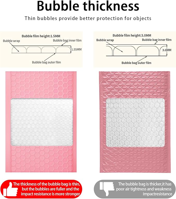 packbabol Bubble Mailers, 8.5x11 Inch Poly Padded Bubble Mailers Pack of 50 Bubble Envelopes Opaque Self Seal Adhesive Waterproof Bags for Shipping and Packaging (Pink)