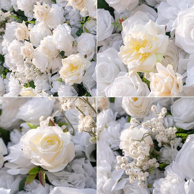 Artificial Luxury‌ Flower Wall Backdrop, Gorgeous 3D Silk Floral Backdrop for Wedding, Baby Shower, Party and Home Decor, Quick Assembly/Storage, Eco ＆ Pet Friendly, 2 pcs, Each Panel 2 * 8 ft