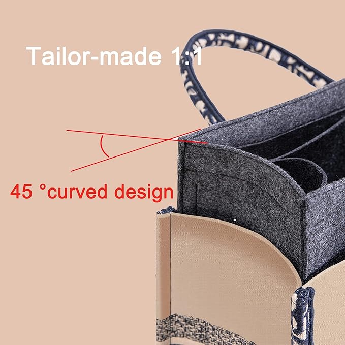 Doxo Purse Organizer Insert, Felt Tote Organizer Insert with Zipper, Bag Liner Perfect for L Onthego MM 35 & D Book Tote Medium (Grey-With Cover)