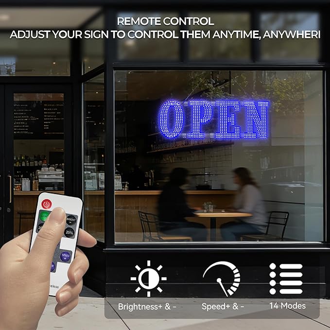 Large LED Open Signs for buiness with 13 Scene Modes, 40" x 14" Unique Design Blue Open Sign for Business Hour Open Sign for Window Stores Retail and Restaurant