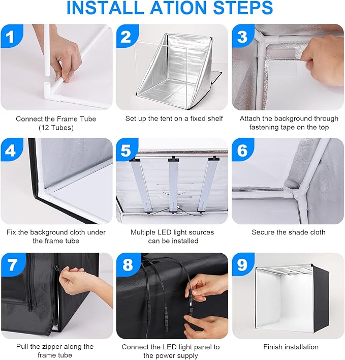 Photo Studio Light Box Photography 32"x32" with 210 LEDs and 6 Colors Backdrops for Product Photography, Foldable Picture Box with Adjustable Brightness 6000-6500K