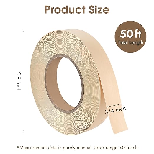 BEVTEE Birch Edge Banding 3/4 Inch x 50 ft Wood Veneer Roll Pre-glued, Flexible, Birch Iron-on Veneer Edge Band for Plywood & Furniture Edging, Natural Wood Color for DIY & Professional Projects